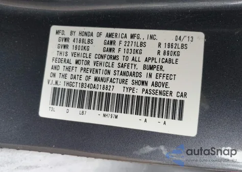 2013 Honda Accord Lx-S из США, поврежденный, VIN 1HGCT1B34DA018827